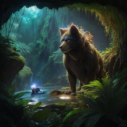 Furry Beast in Glowing Jungle Flower Cave