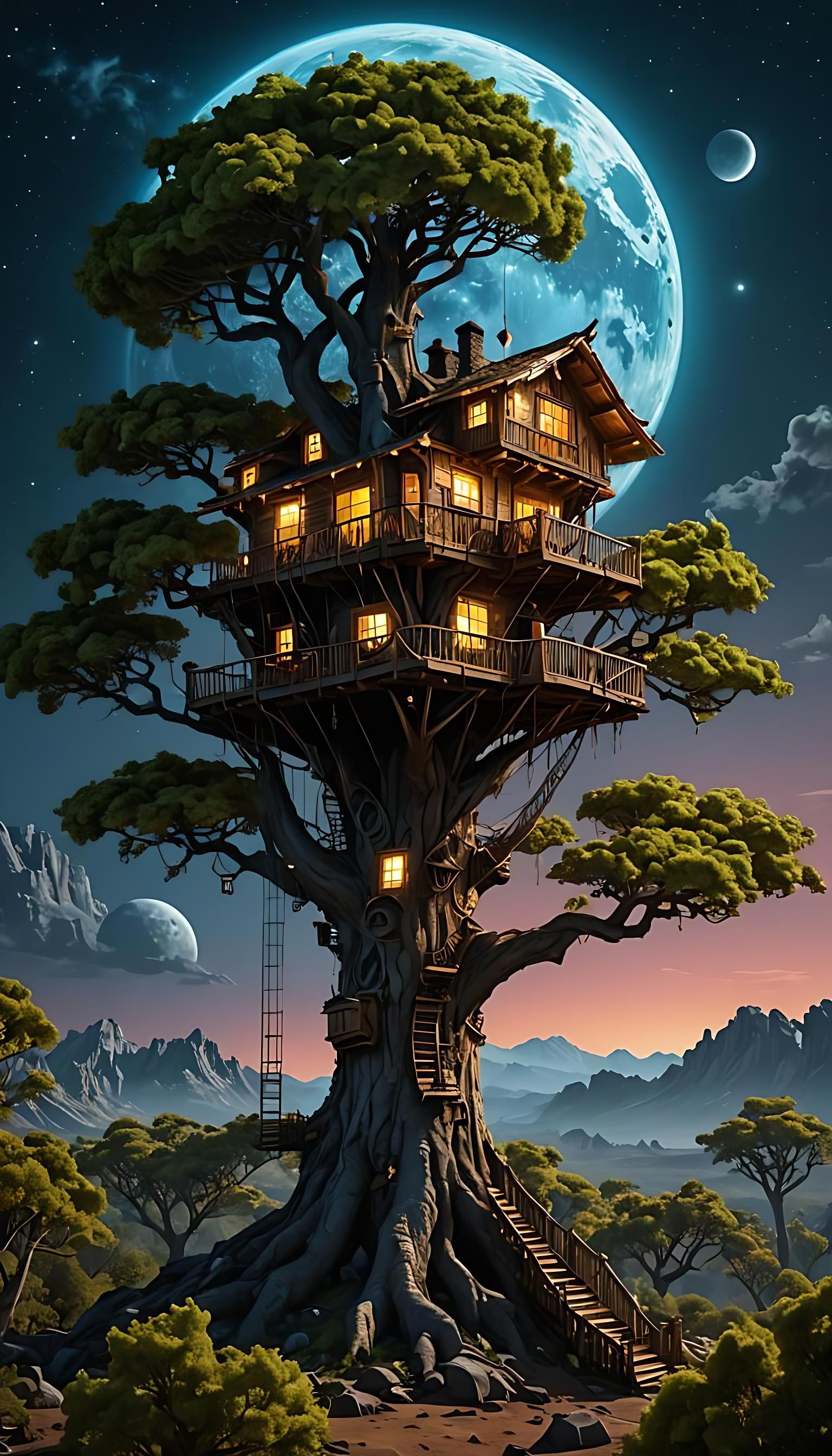 View of planet earth from the treehouse on the moon ...