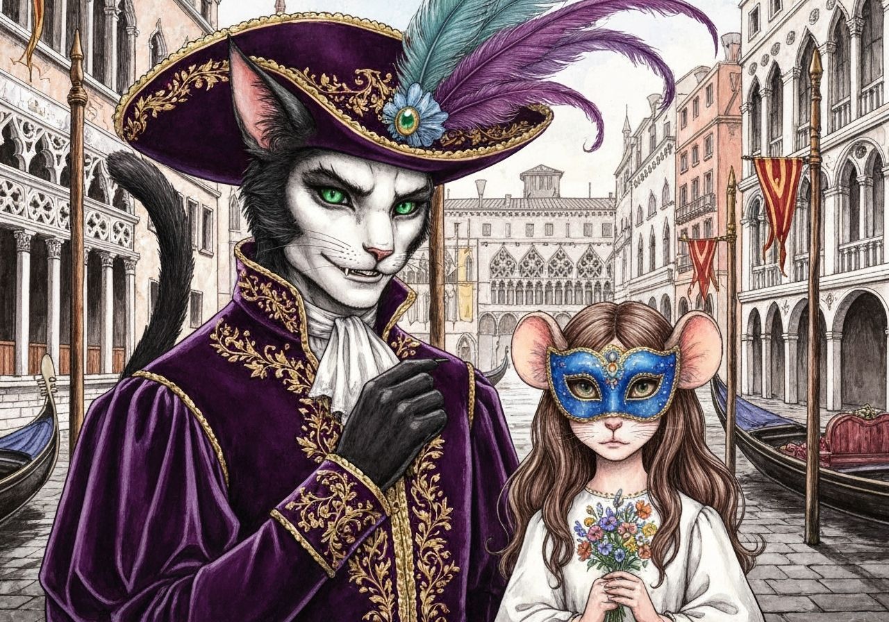 Cat-Man and Mouse-Girl at Venetian Carnival