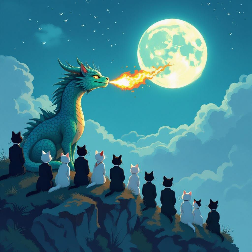 Teal Dragon's Moonlit Transformation