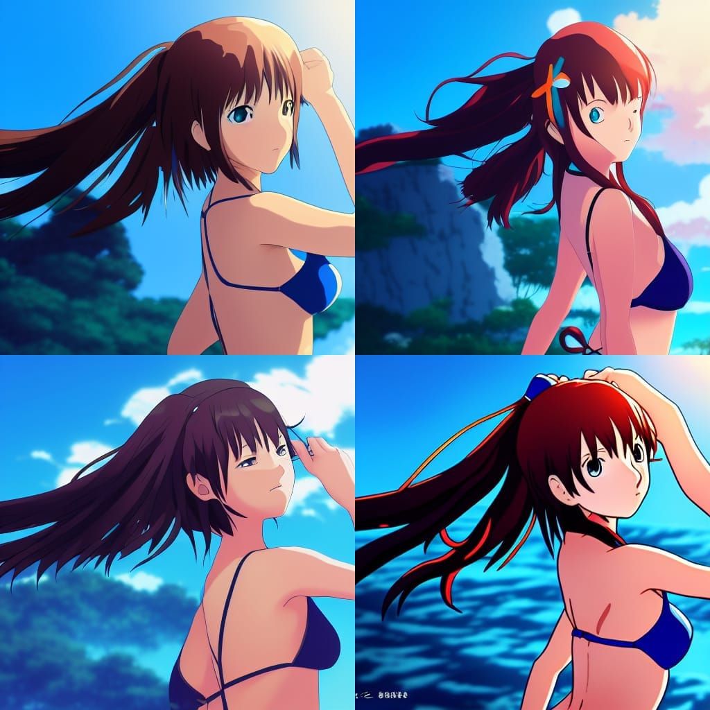 Anime Girl in Bikini, Studio Ghibli Style