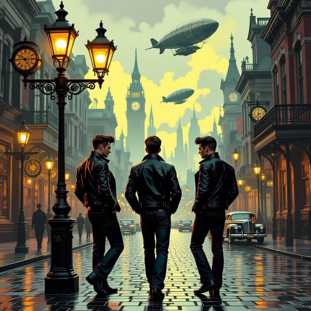 1950s Greasers on a Steampunk Street