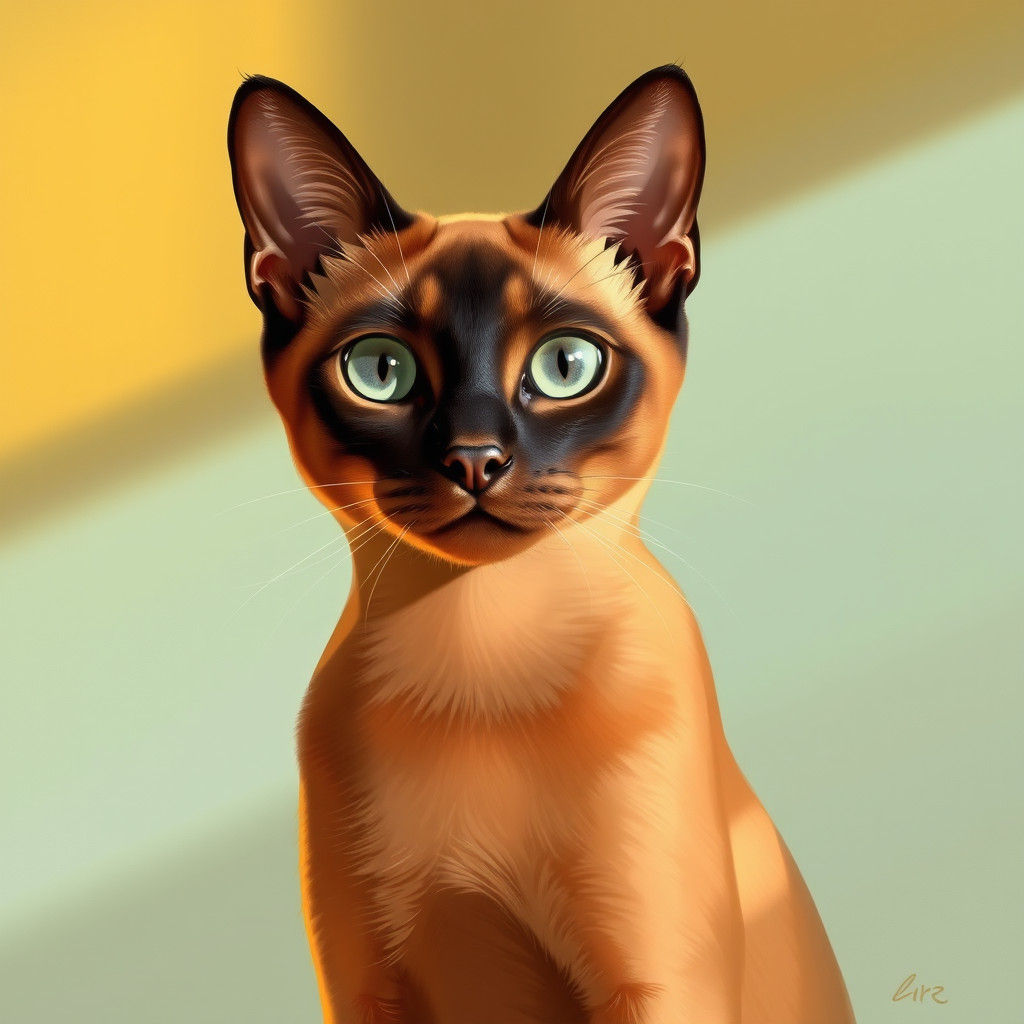 Auburn Siamese Cat in Dreamy Illustration
