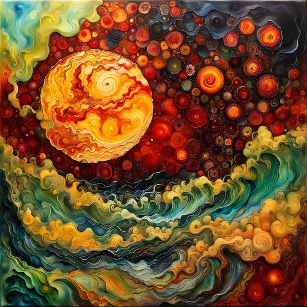 Encaustic Spring Landscape with Magic Ripples