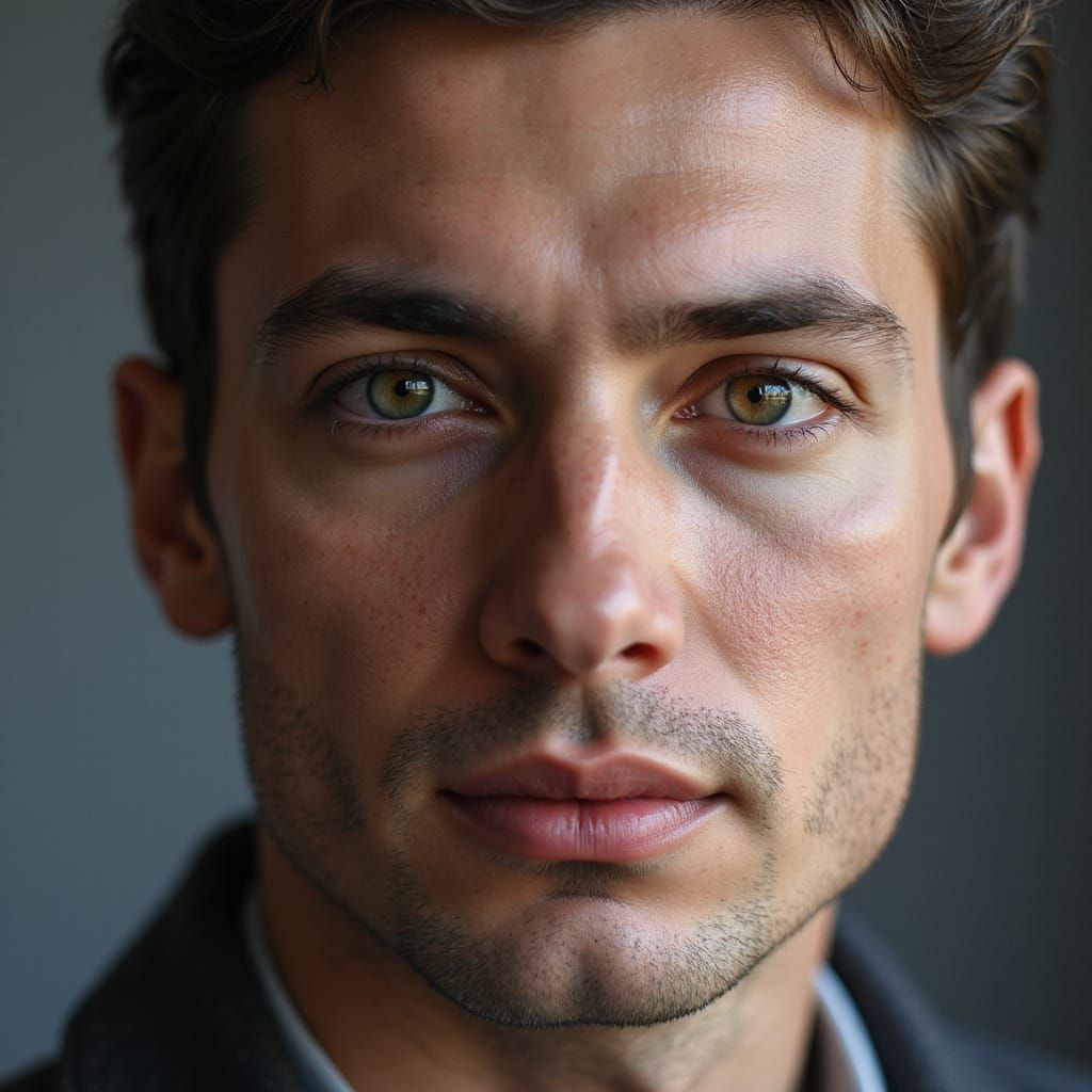 Intimate Close-Up Portrait with Photorealistic Skin Texture ...