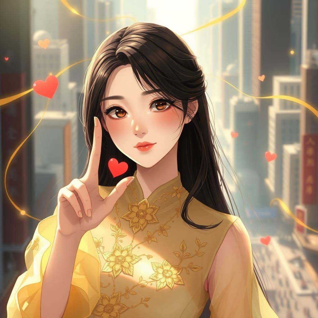 Anime Style Painting of a Beautiful Chinese Woman