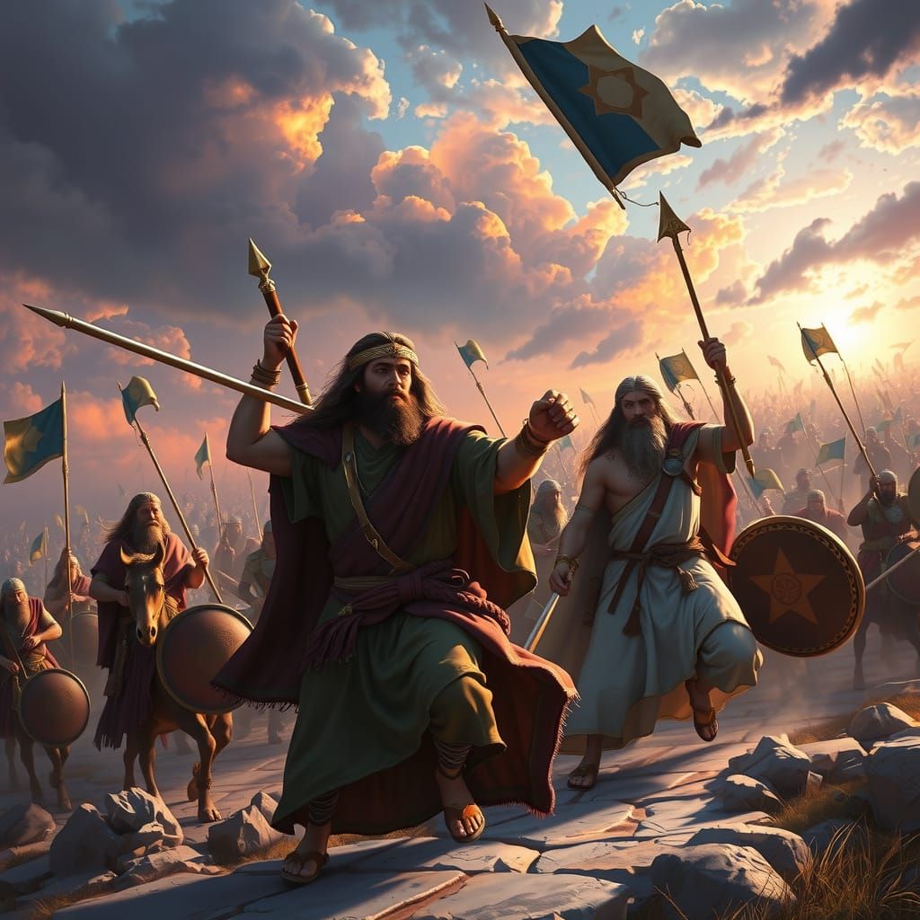 Moses and Aaron Lead Army in Fantasy Art