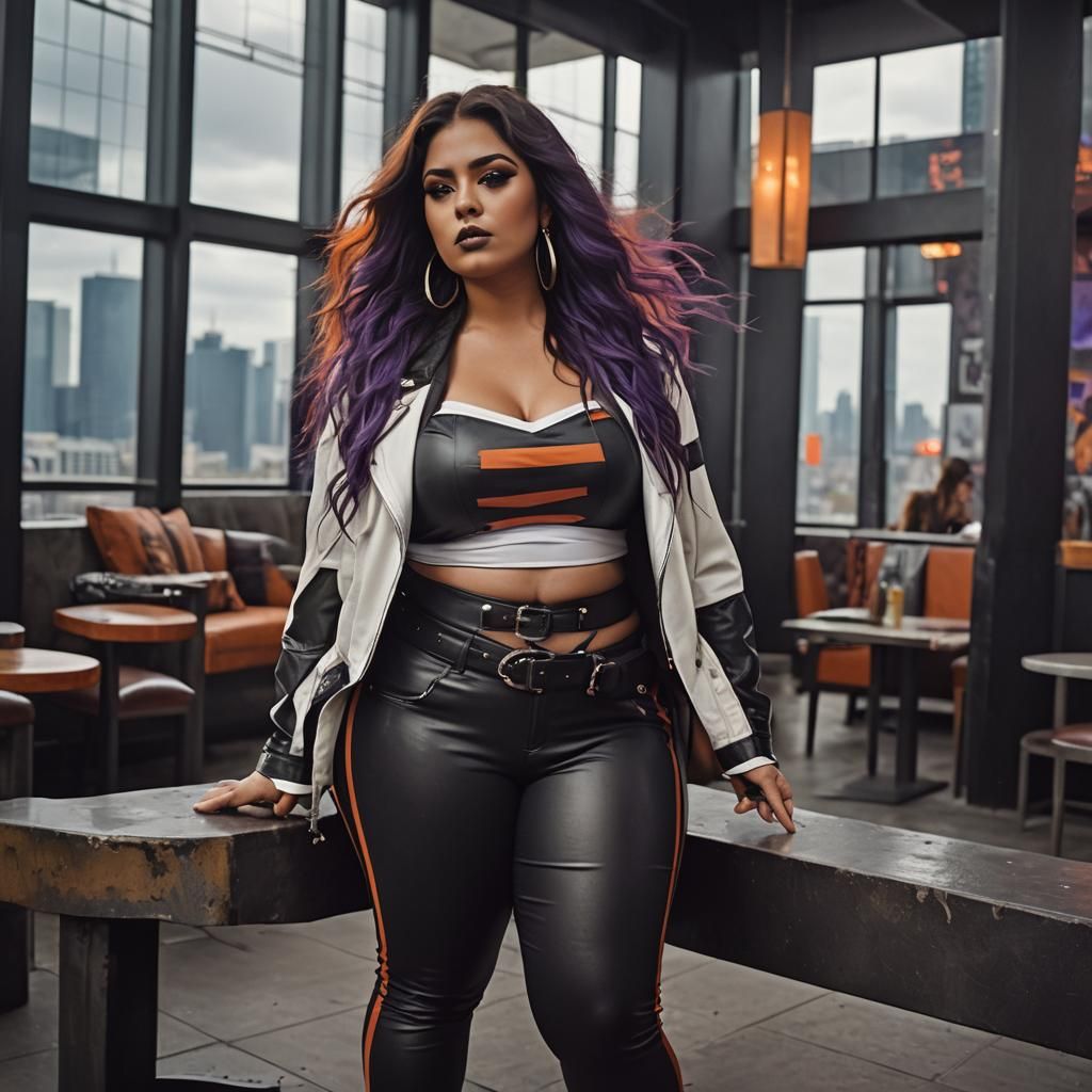 Stunning Curvy Woman in Skyscraper Club Lounge