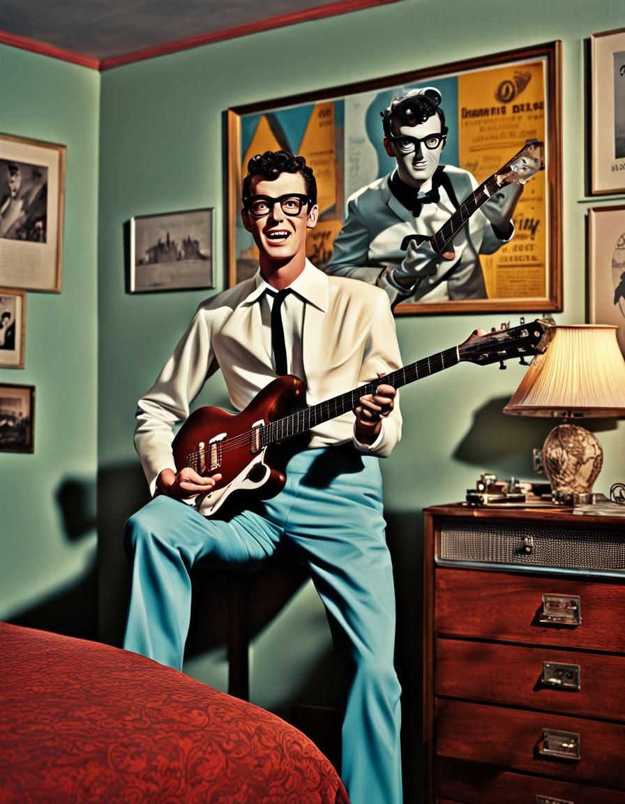 Colorful Retro 1950s Poster of Buddy Holly