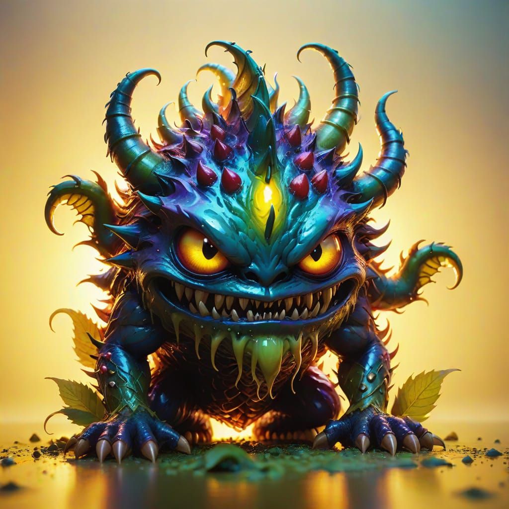 Vibrant Iridescent Monster in a Lush Foliage Scene