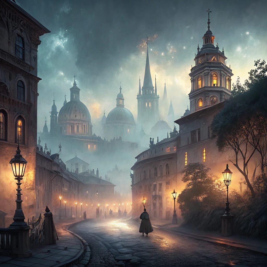 Mysterious City in Mist with Volumetric Lighting