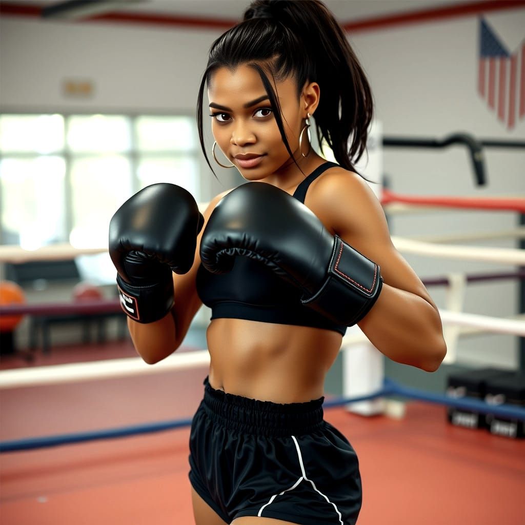 Brown-Skinned Boxer in Boxing Stance with Keen Eyes