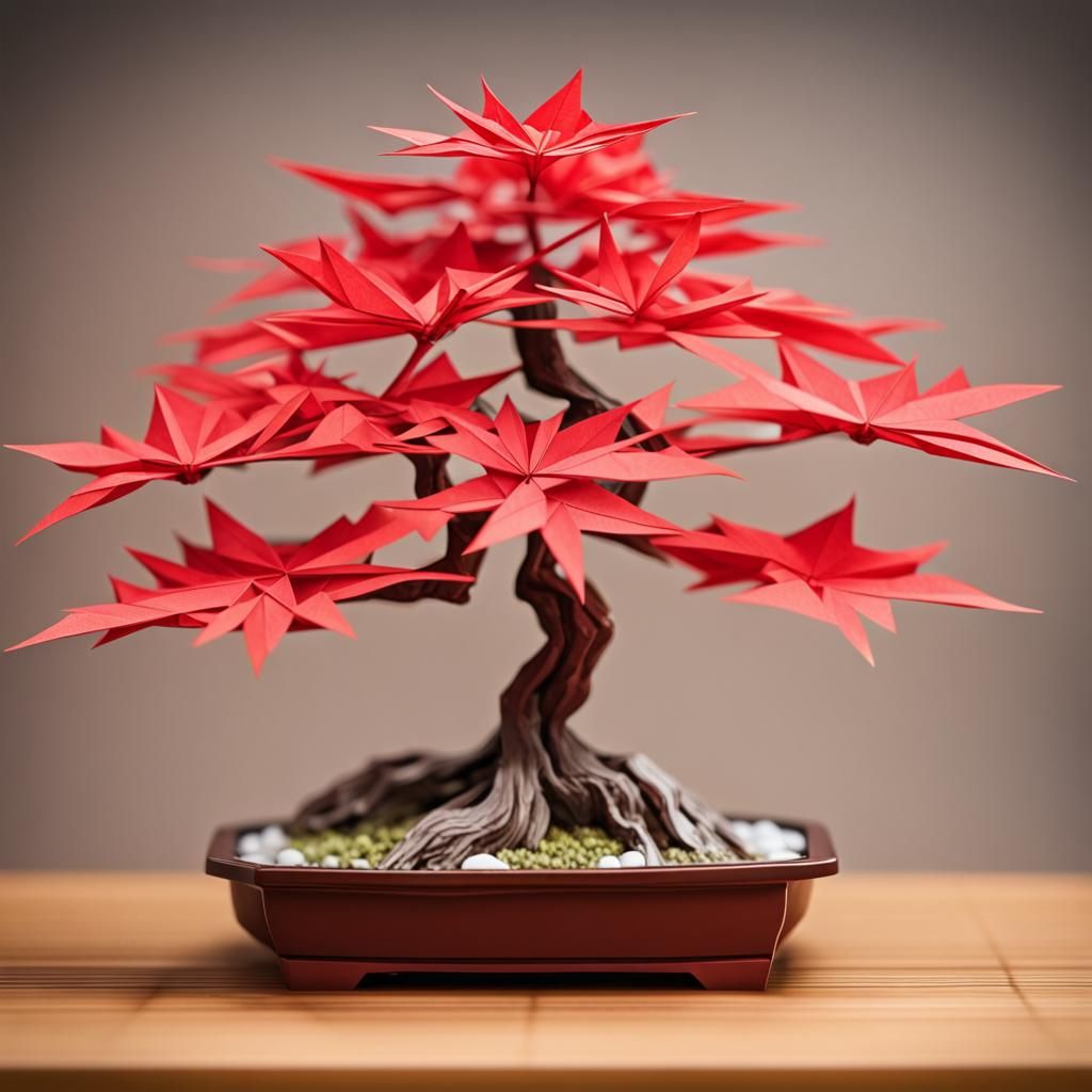 Origami Japanese Red Maple Bonsai Tree Papercraft