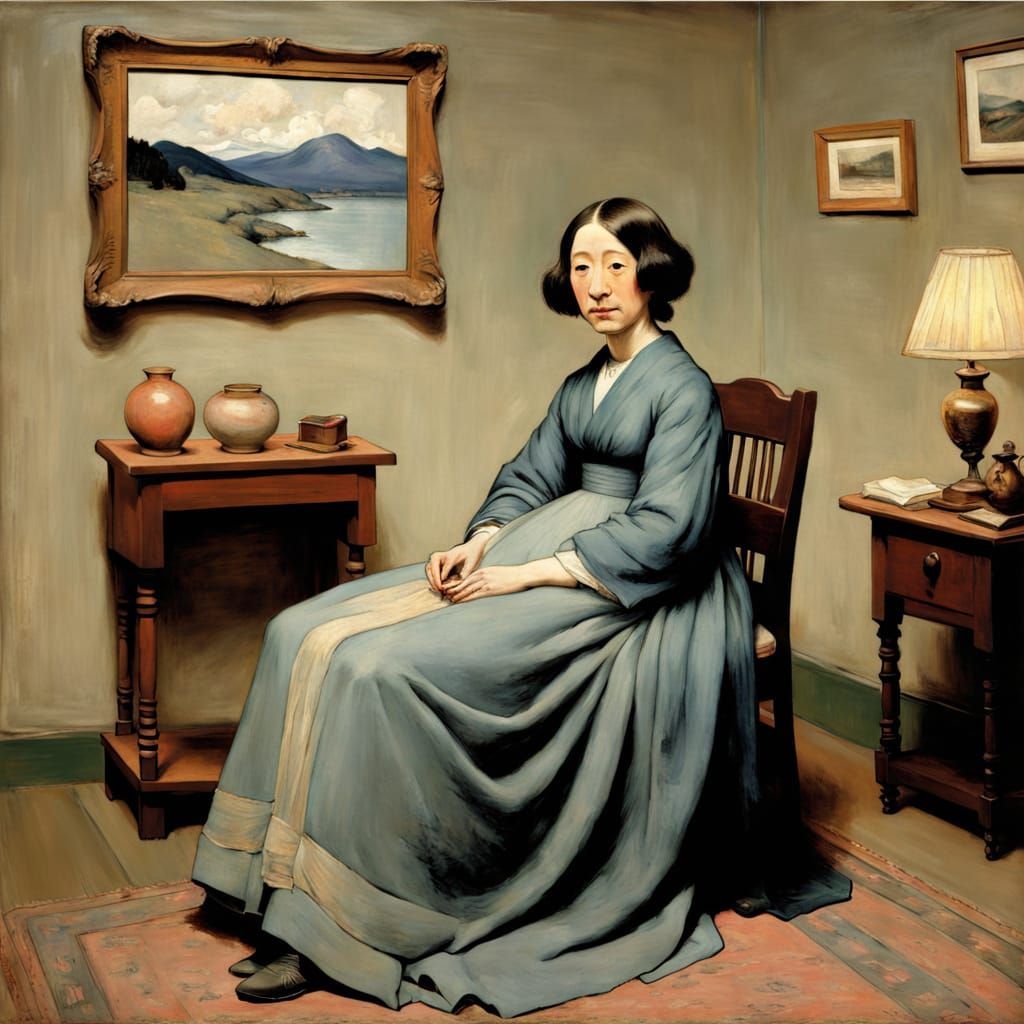 Muted Post-Impressionist Poet in Velvet Painting Style