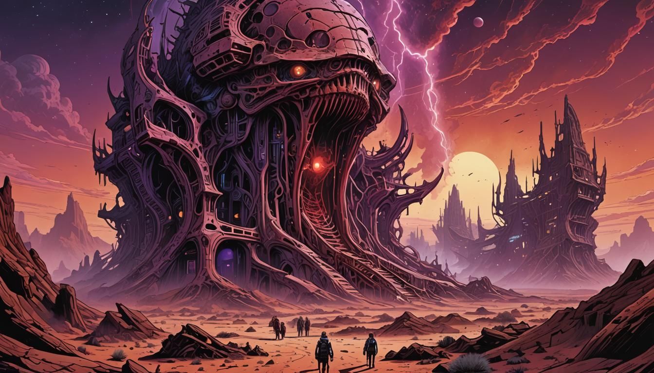 Retro Sci-Fi Comic Art of Alien Architecture on Mars