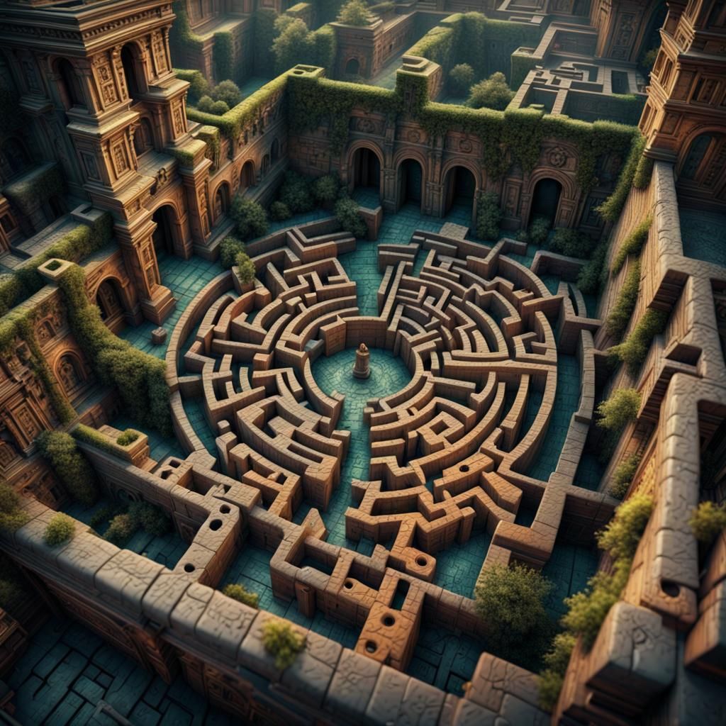 Intricate Colorful Maze Puzzle in Digital Painting