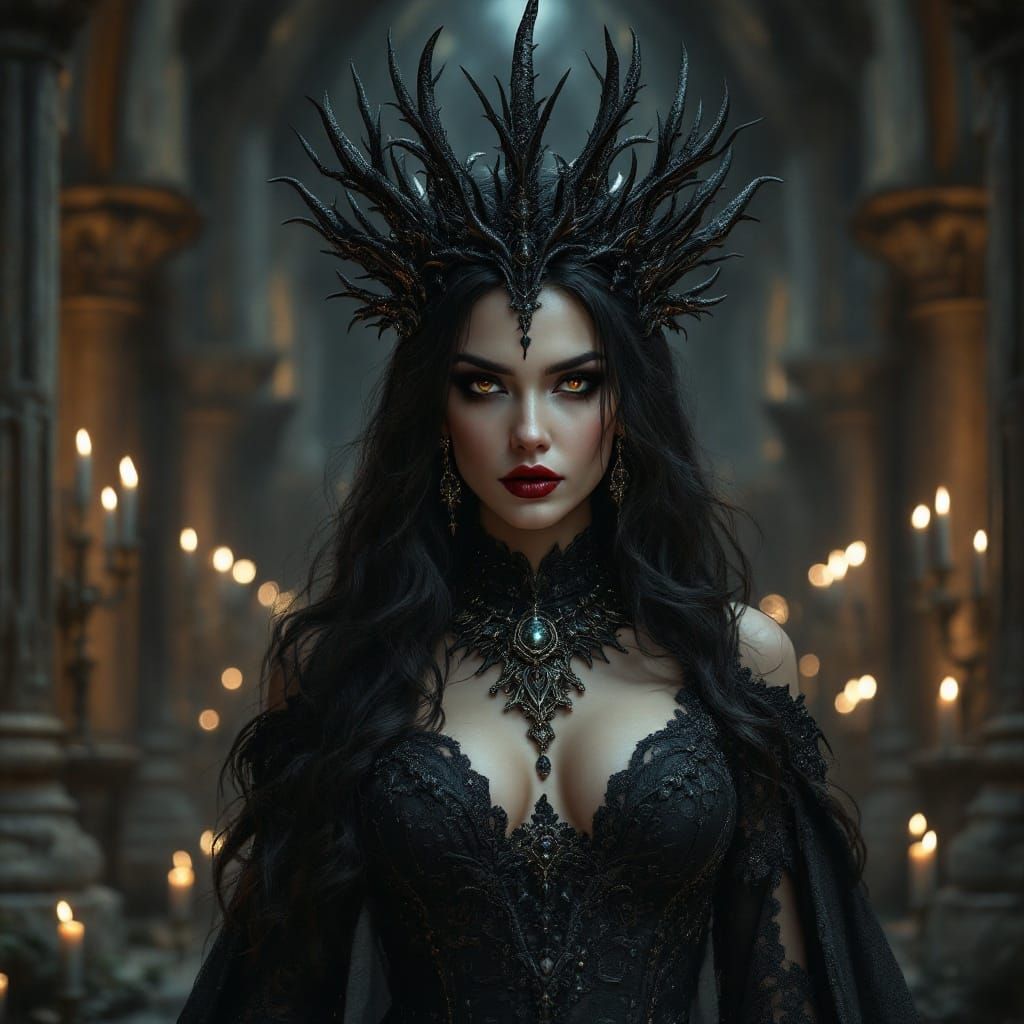 Majestic Dark Queen in Gothic Splendor