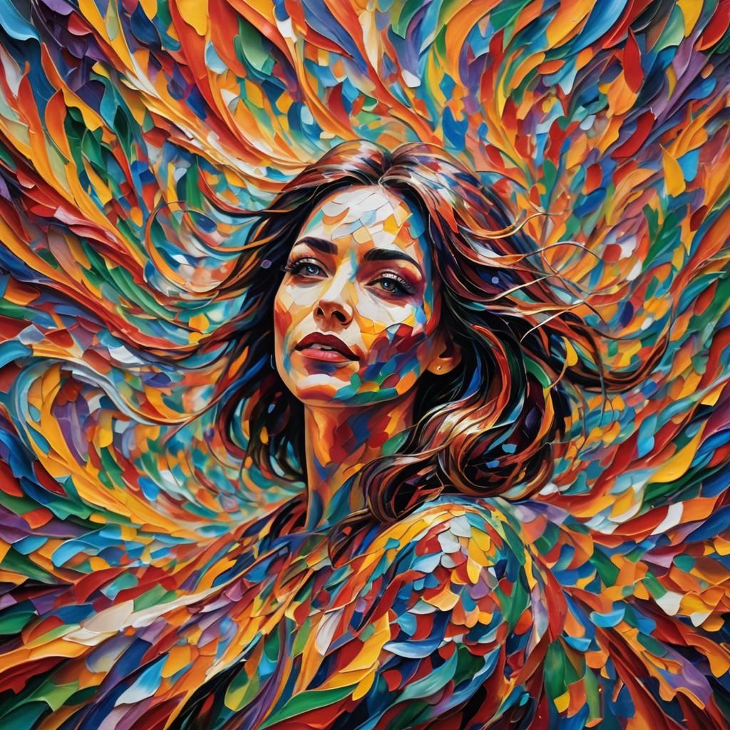 Kaleidoscopic Ascent: Woman Emerging in Neo-Impressionist St...