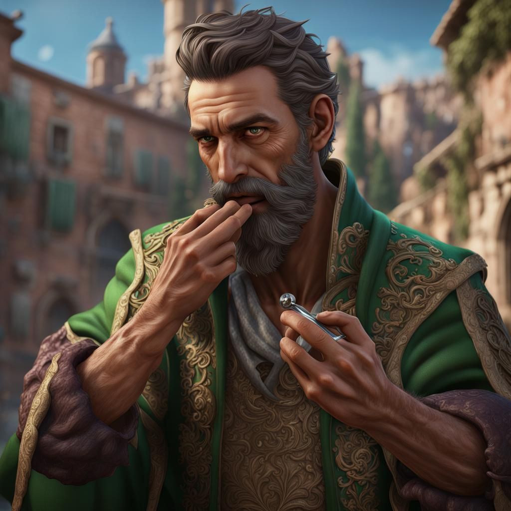 Joaquin Shaving Beard: Detailed Matte Painting