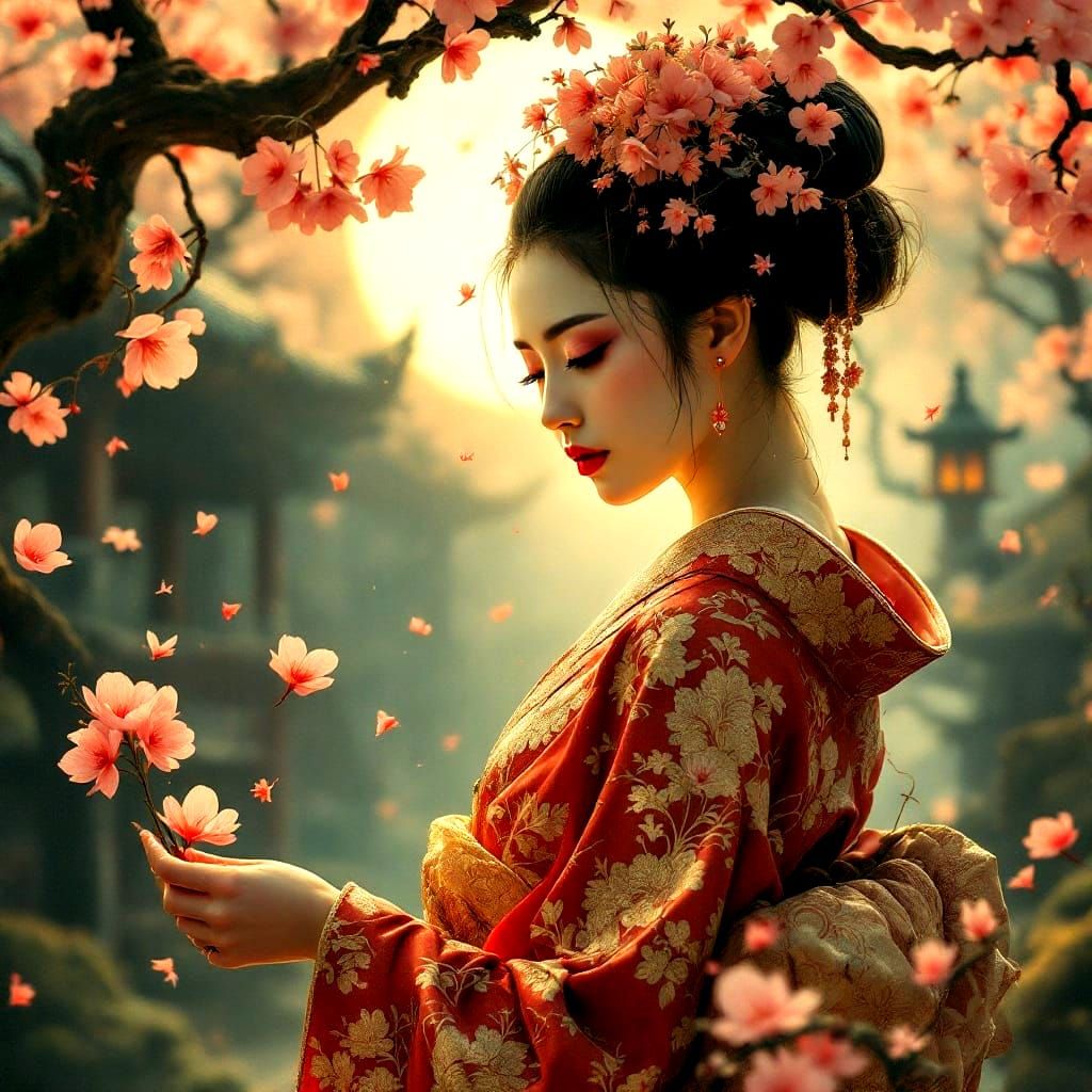 Geisha in Ethereal Japanese Garden