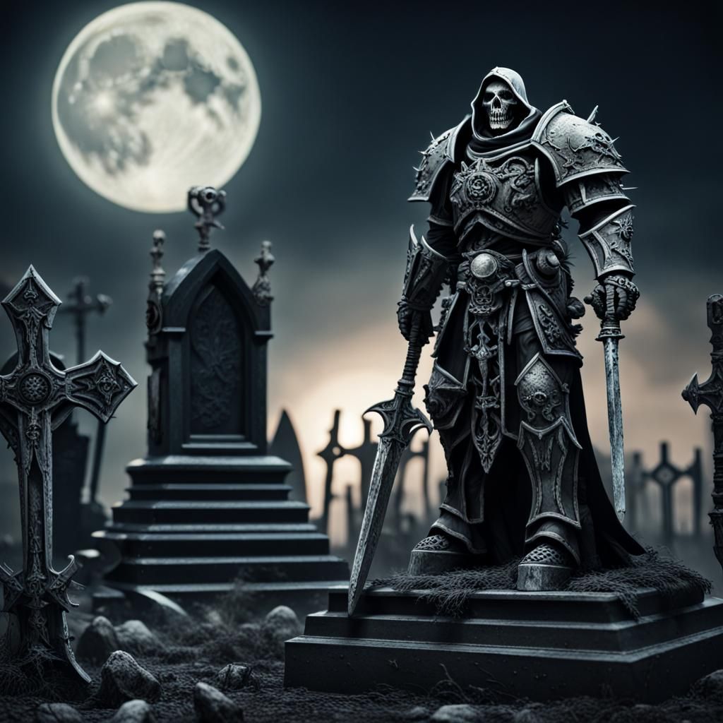 Warhammer Death Knight in Graveyard Under Full Moon