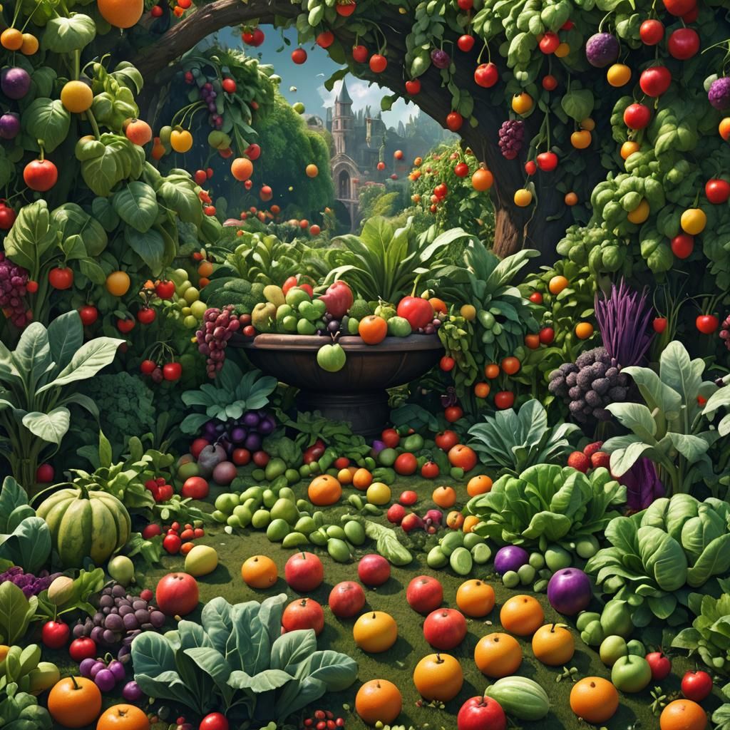 Lush Fruit and Vegetable Garden: Detailed Matte Painting