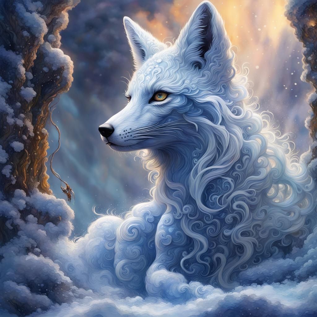 Hyperdetailed Winter Fox in Watercolor Style