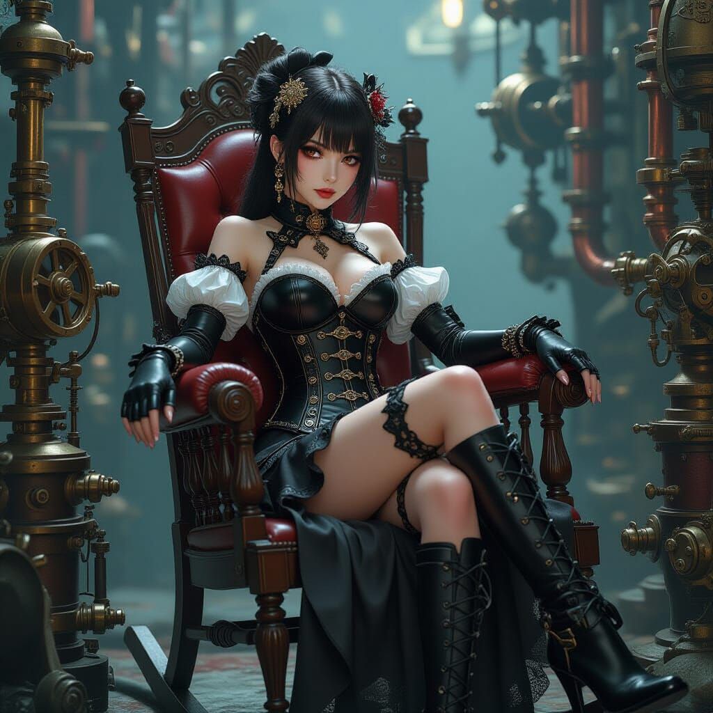 Steampunk Gothic Girl in Victorian Rocking Chair