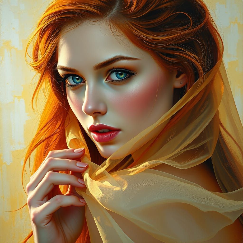 Majestic Woman in Whimsical Oil Painting