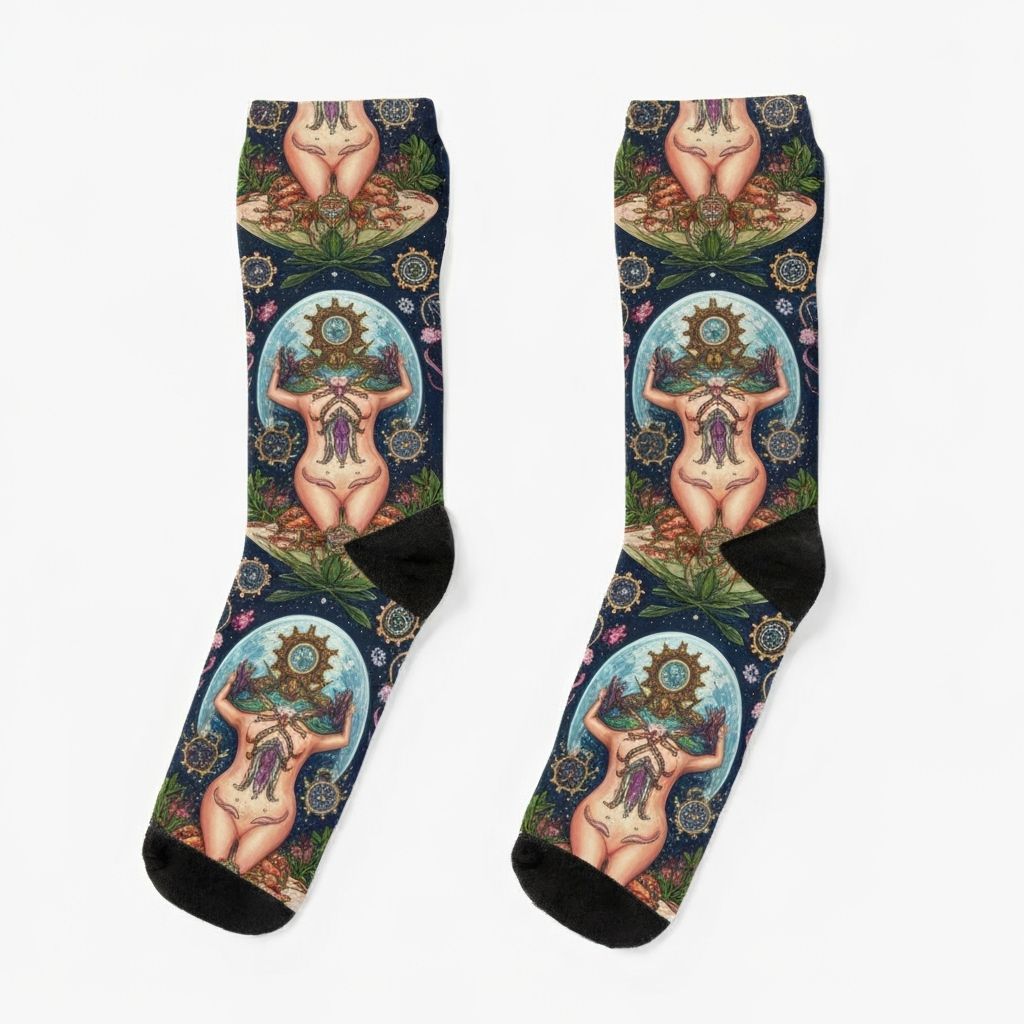 Mystical Socks with Earth, Moon, and Seasonal Designs
