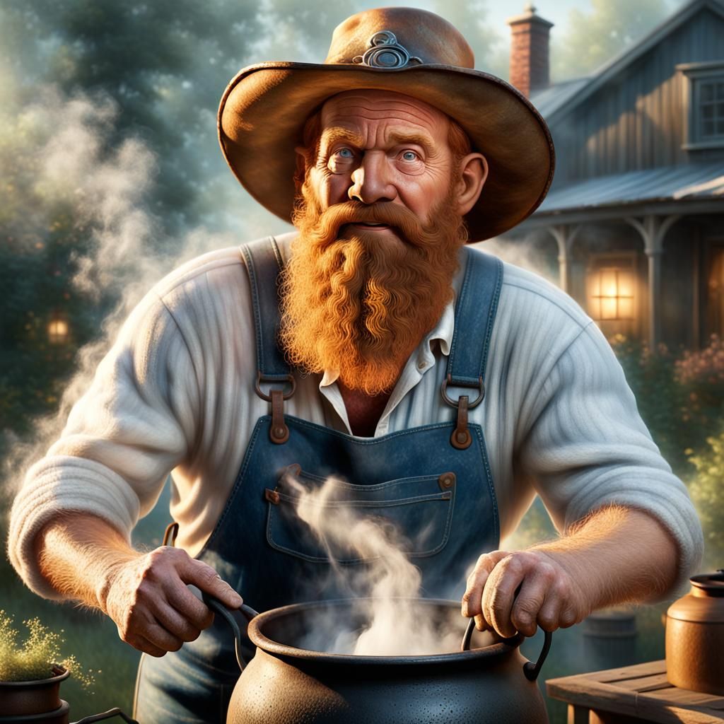 Redneck Portrait in Ethereal Thomas Kinkade Style