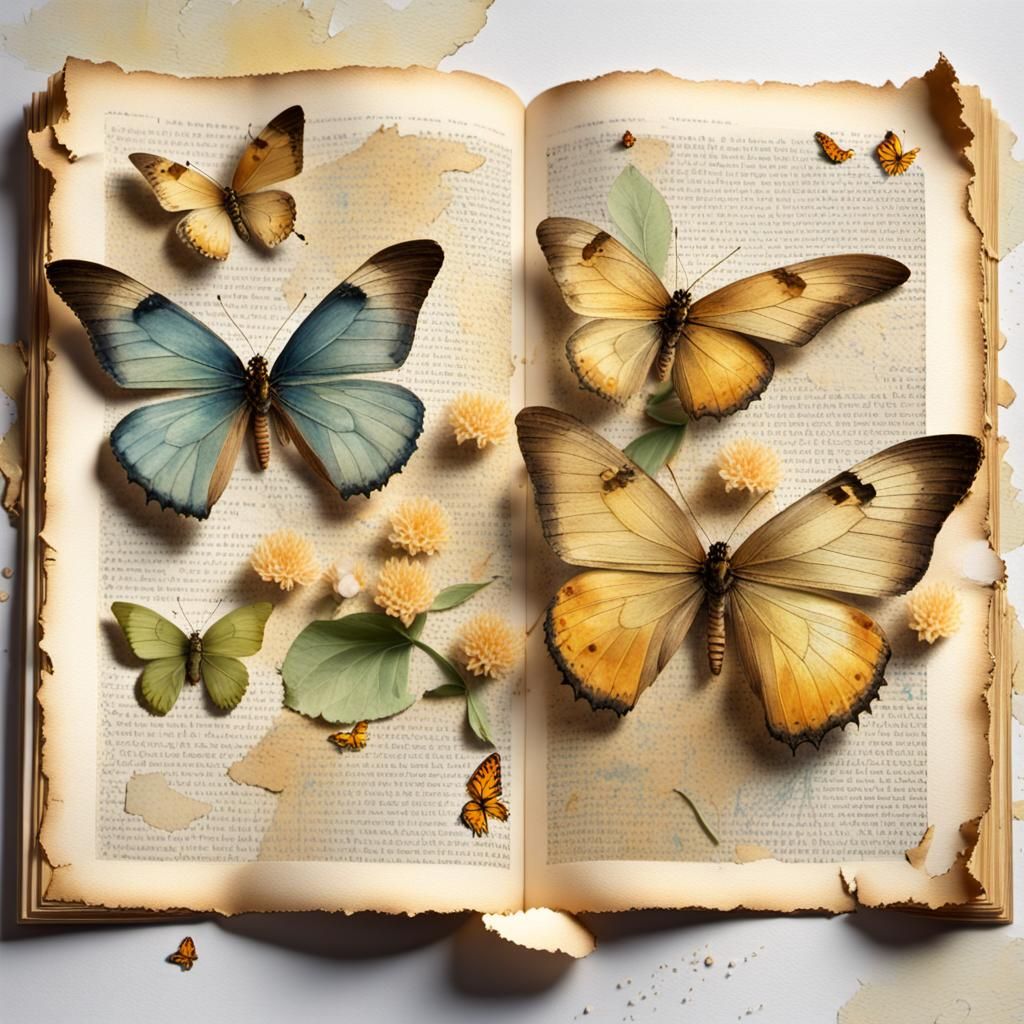 Vintage Encyclopedia Page with Watercolor Butterflies