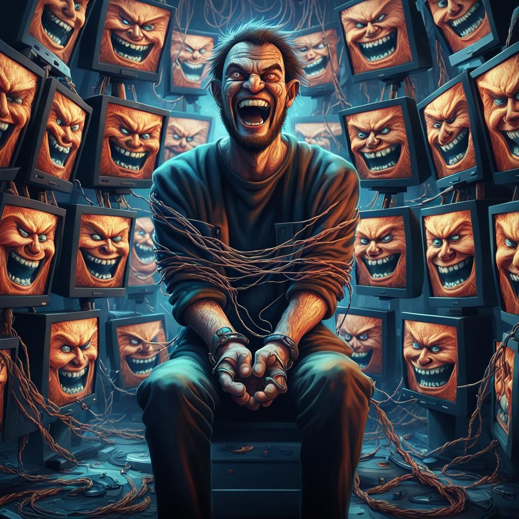 Man Enslaved by Internet: Detailed Matte Painting