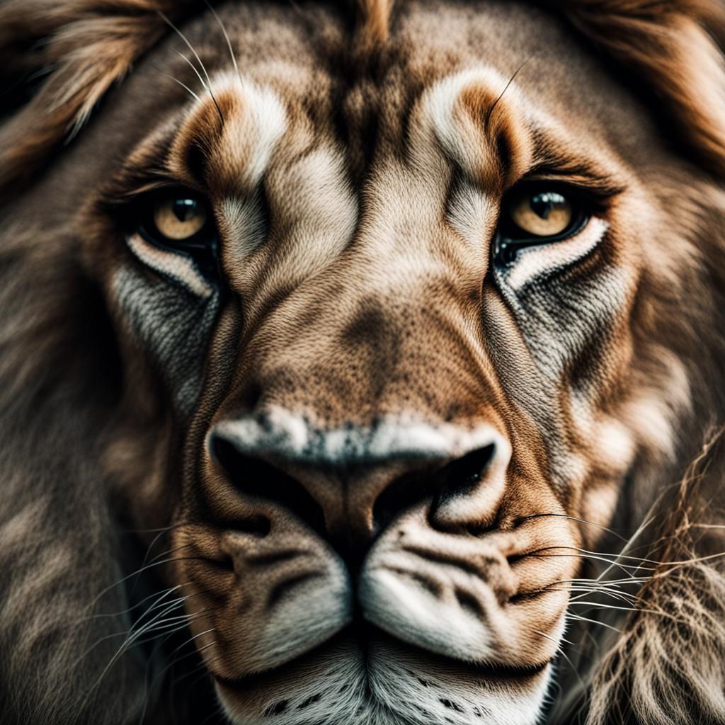 Lion Portrait in Ambient Light, Close Up