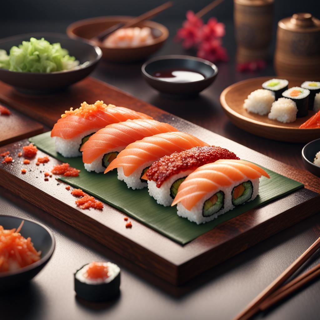 Sushi Pizza: Detailed Matte Painting in Deep Color