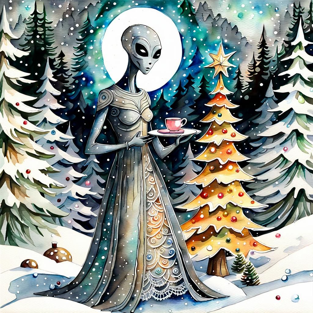 Winter Wonderland Christmas Tree in Whimsical Watercolor