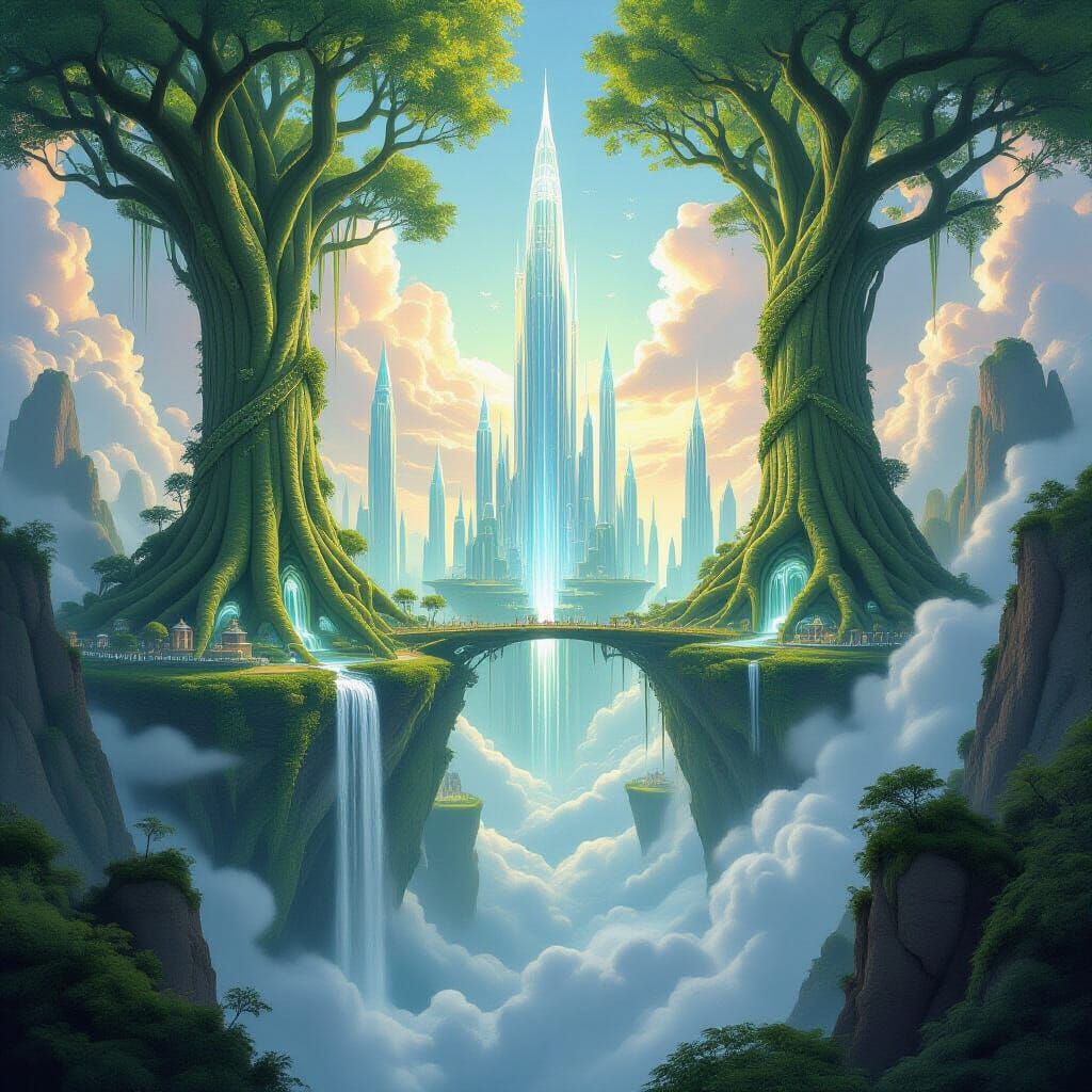 Living Spire City in Magical Twilight