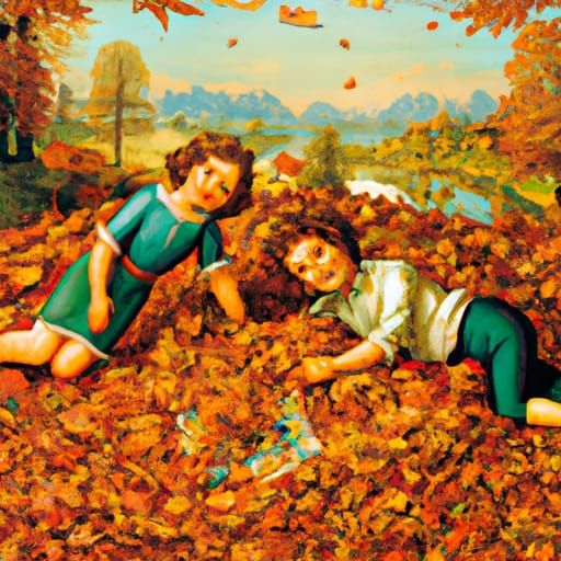 Autumn leaves, 1940s book illustration, watercolor, textured