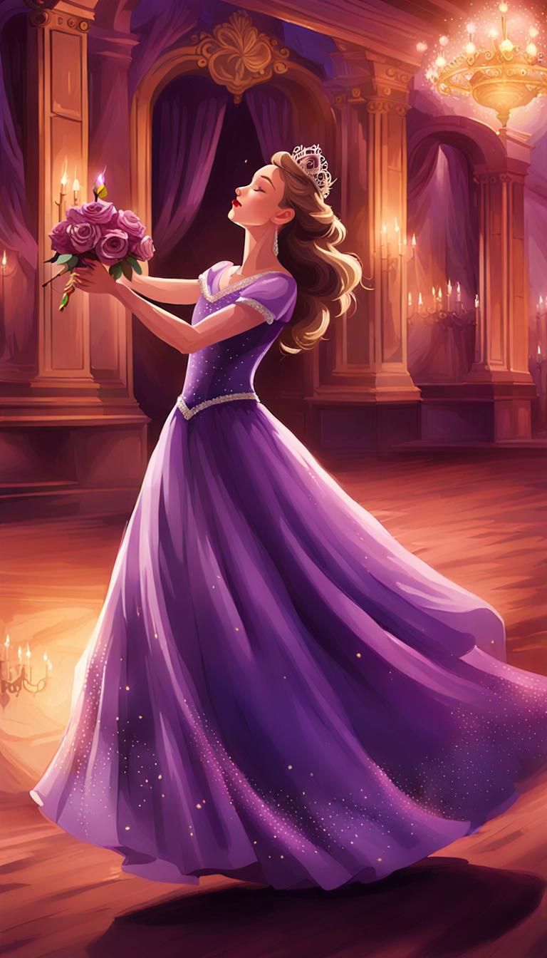 Girl Dancing in Ballroom with Rose