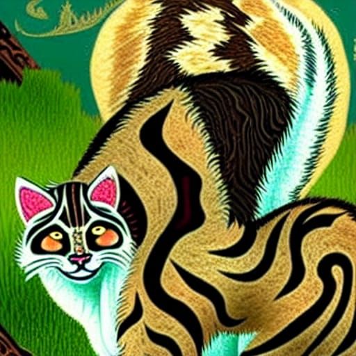 Baroque Storybook Illustration of a Wampus Cat