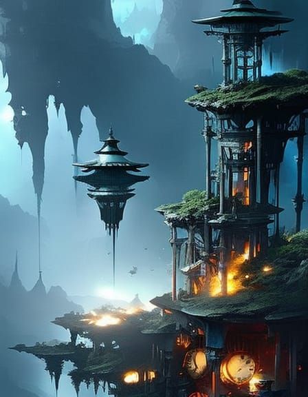 Clockpunk Bonsai Village in Glass Pocket Watch