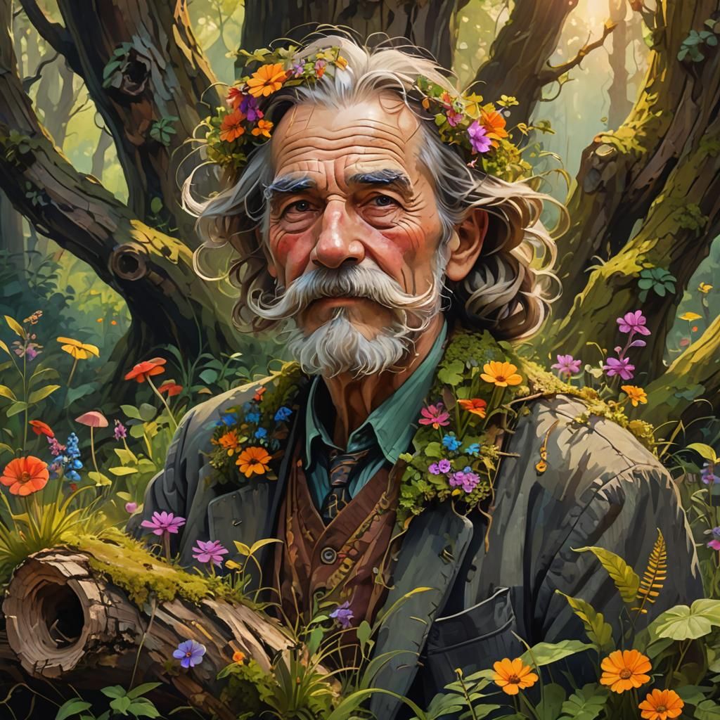 Fauvist Portrait: Old Man with Floral Mustache