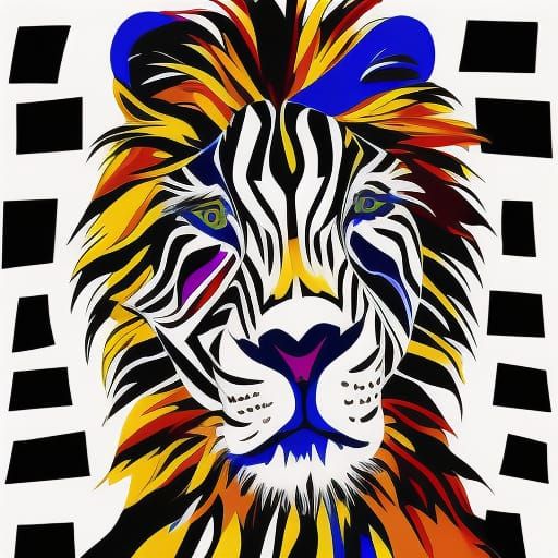 Abstract Lion Zebra Penguin Hybrid in Vivid Colors