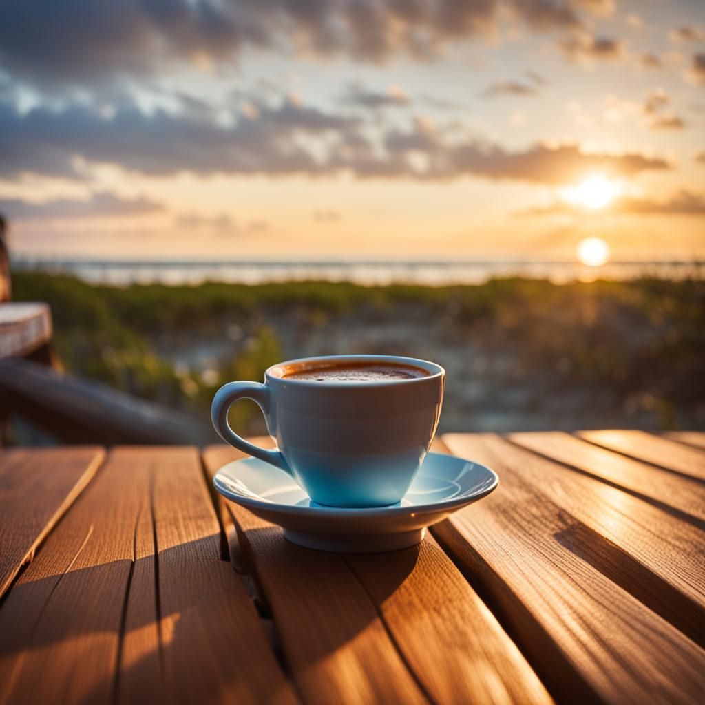 Sunrise Beach: Coffee on Deck in Morning Solace