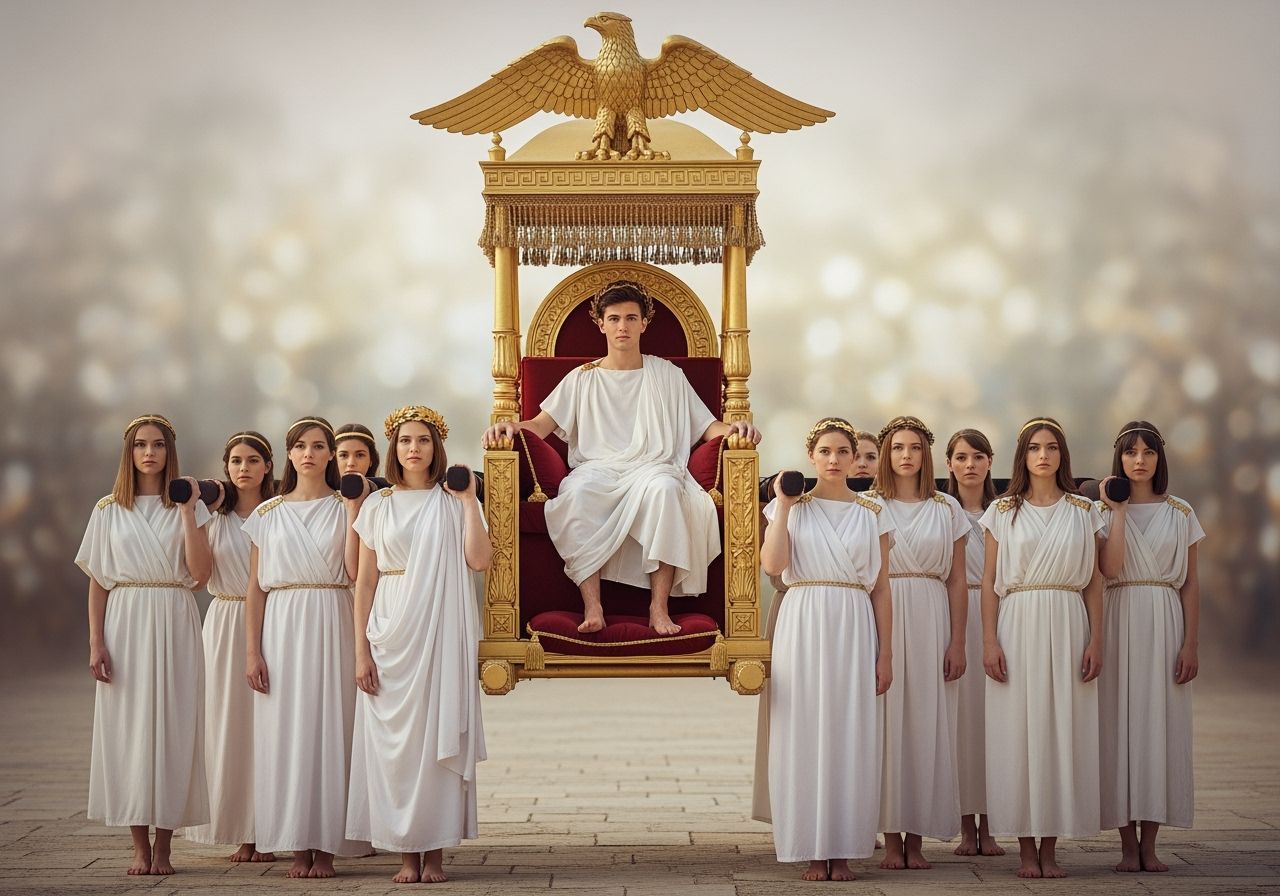 Barefoot Roman Emperor on Golden Throne