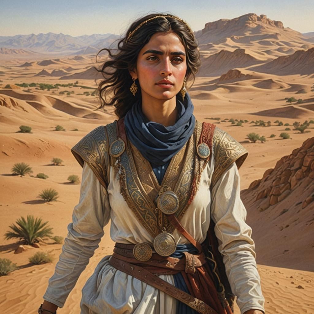 Medieval Middle Eastern Woman in Desert Landscape