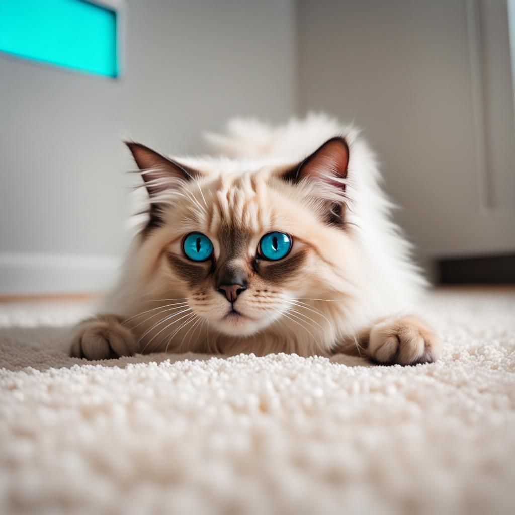 Upside Down Birman Cat in Synthwave Neon Style