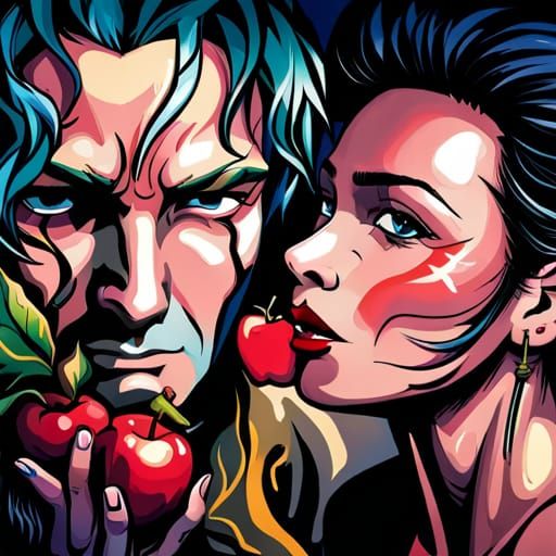 Adam and Eve Sci-Fi Apple: Hyperrealistic Digital Art