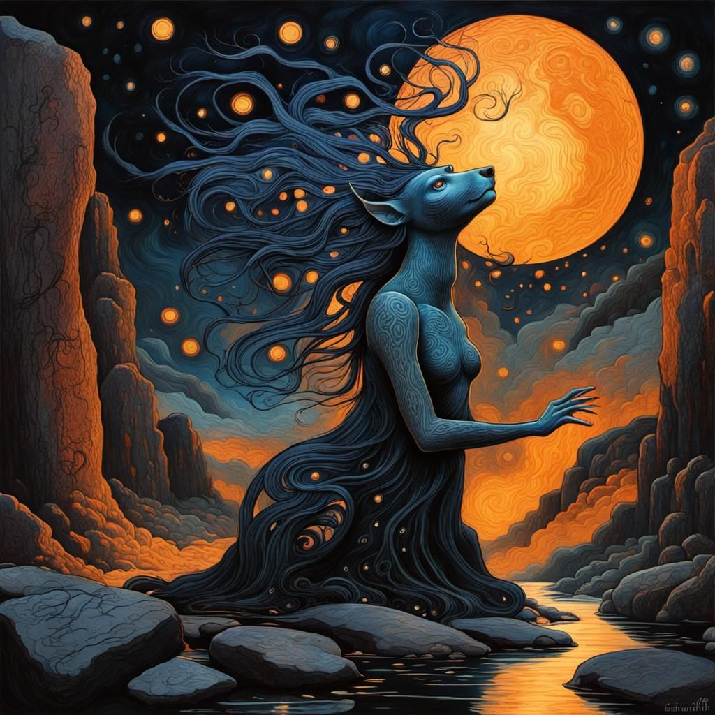 Glowing Animal Spirit Dances in Surreal Landscape