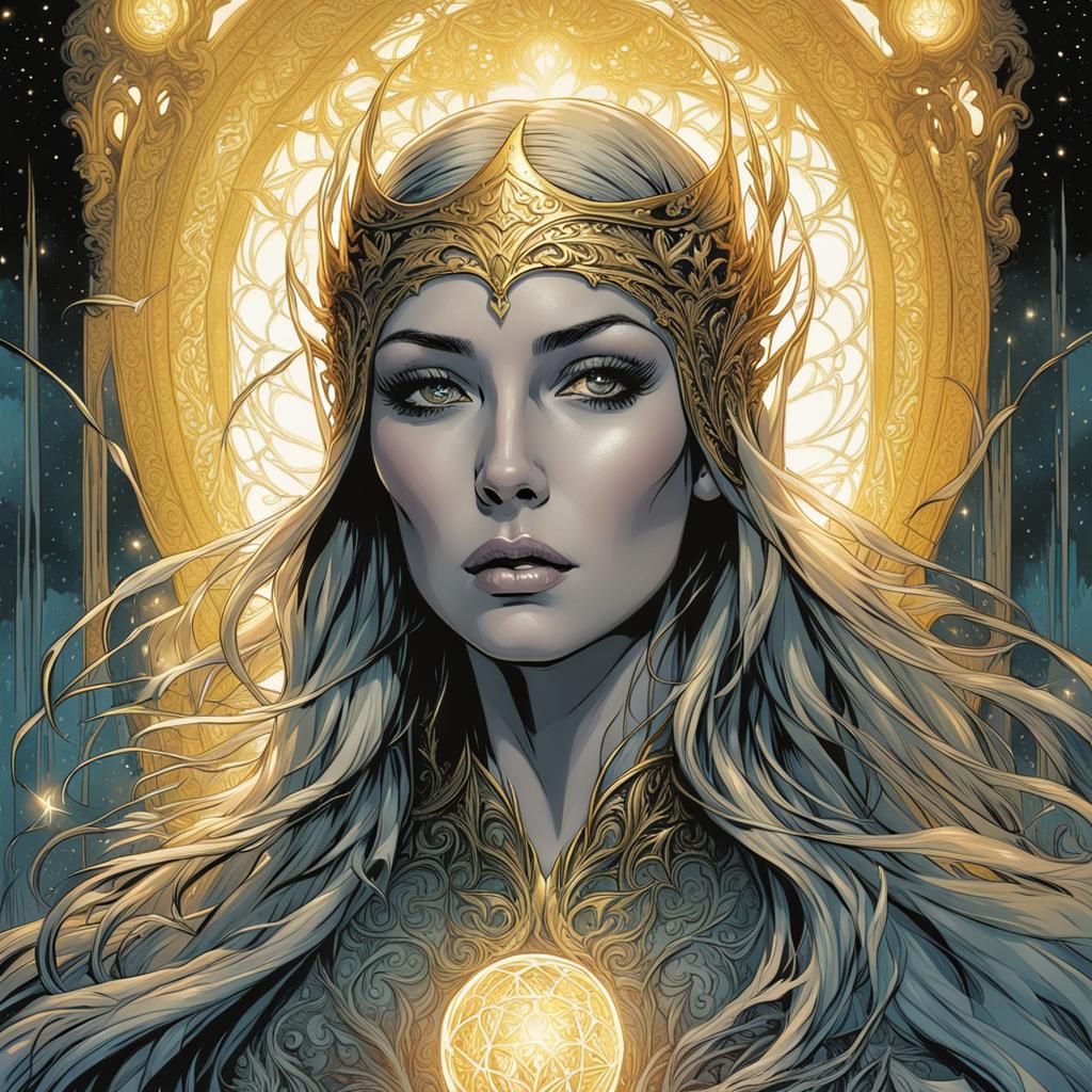 Galadriel in Golden Shine: Comic Book Art